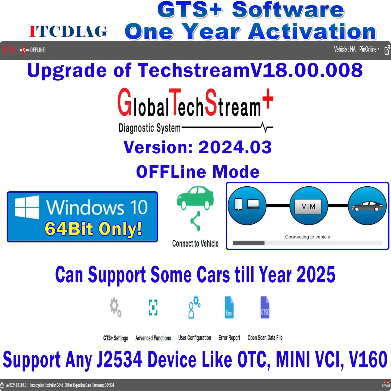 

GTS+ Global Techstream + V2024.03 for Toyota/ Lexus/ SCION GTS Update of Techstream V18.00.008 Global Diagnostic work with J2534