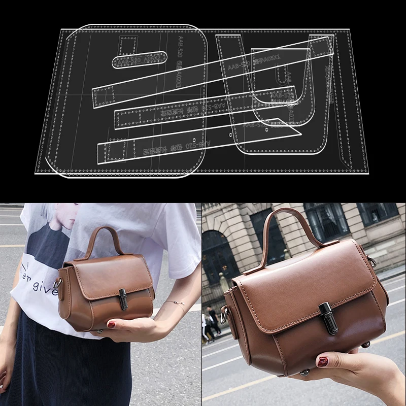 Leather Tools and Women Casual messenger bag Acrylic  Stencil DIY Handmade Leather Craft Design Sewing Template 9*13*20cm