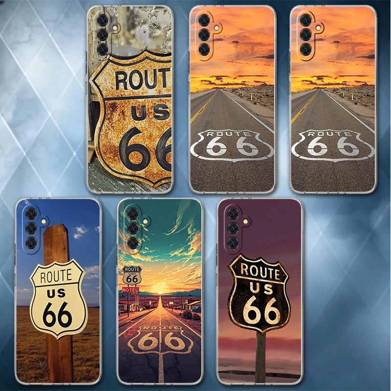 America Route 66 Soft Phone Case For Samsung A57 A17 A56 A16 A55 A15 A54 A14 A53 A13 A52 A12 A37 A36 A35 A34 A33 A26 A25 A24 A23