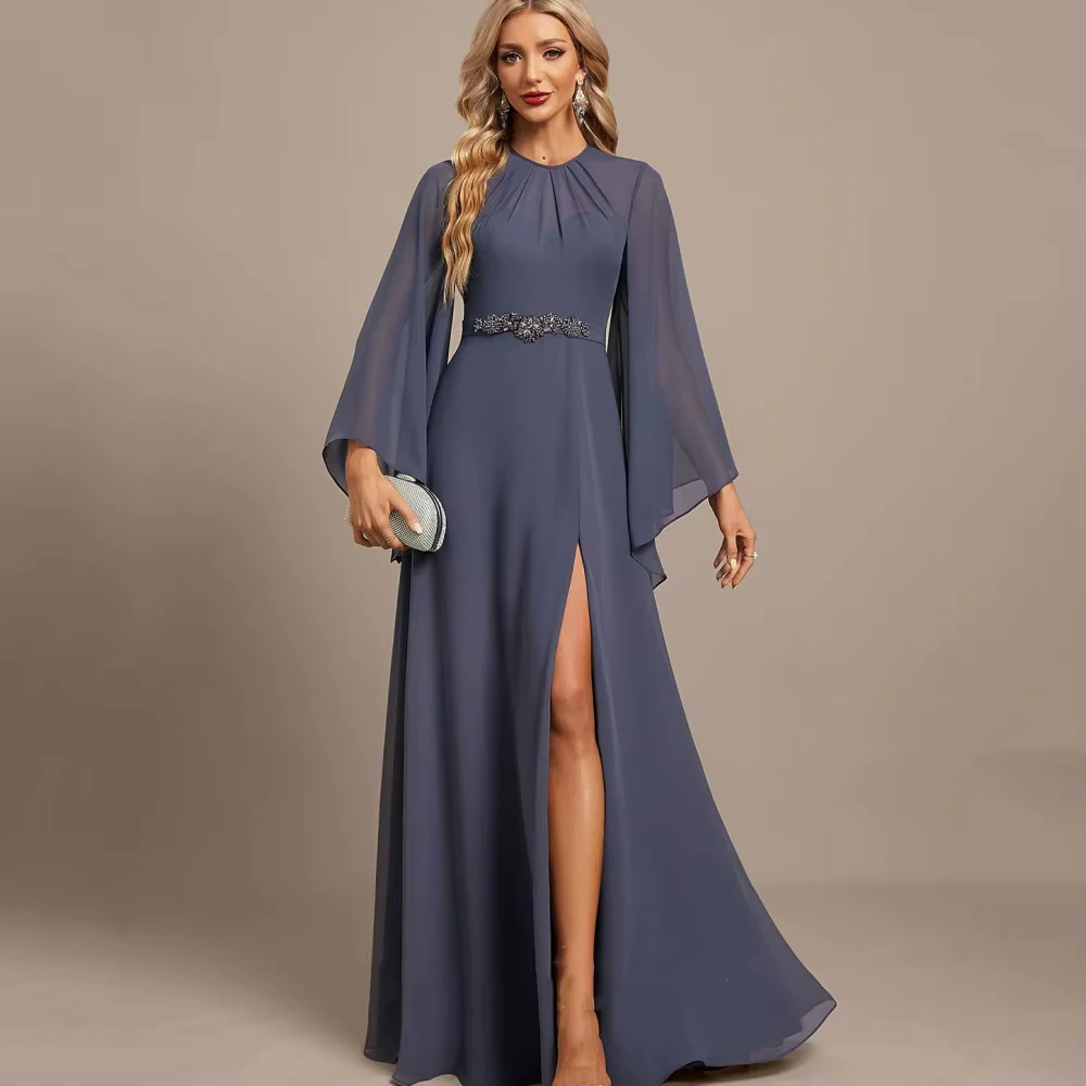 

Customized Beading Formal Mother of Bride Dresses A Line Split Floor Length Chiffon robes Wedding Party Dresses