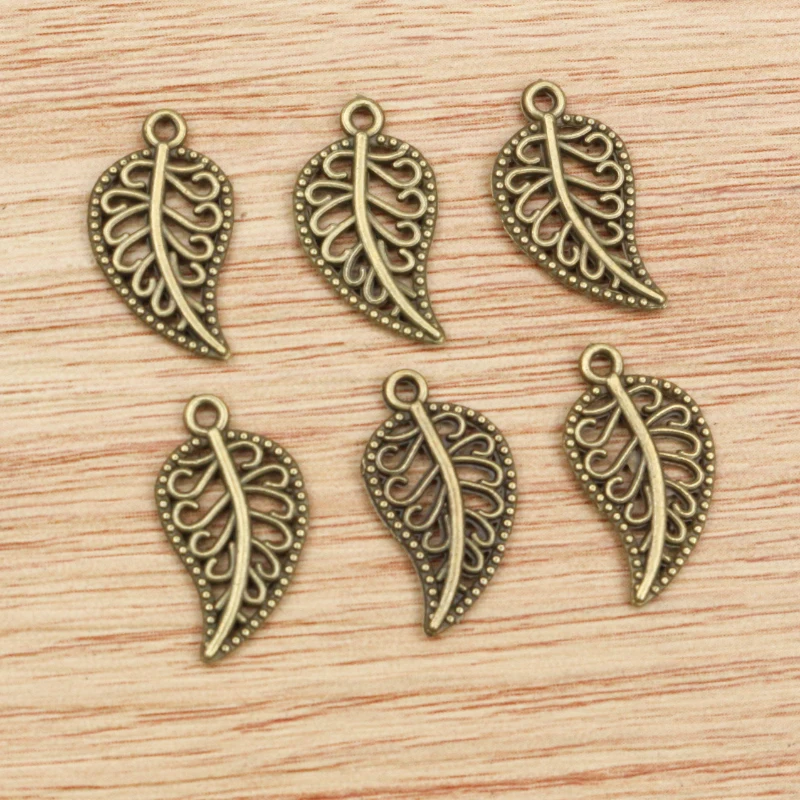 40pcs 19x10mm Antique Silver color and Bronze Gold Colors Plated Leaf Style Handmade Charms Pendant:DIY for bracelet necklace