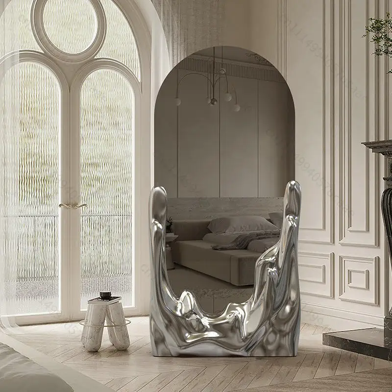 Wholesale MOQ 50pcs Irregular Wavy Liquid Metal Full-Length Floor Mirror Modern Art Factory Direct OEM Custom