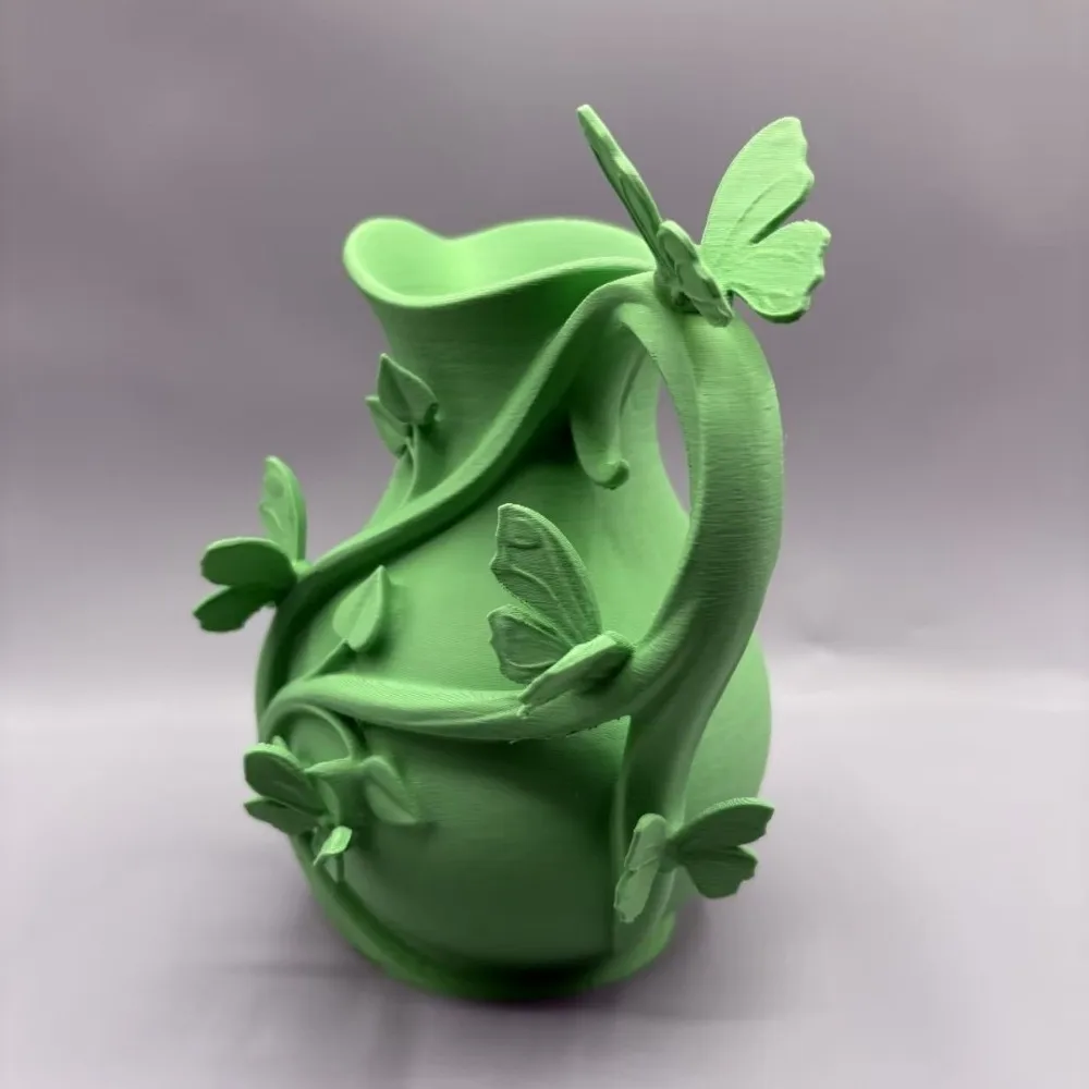 3D Butterfly Relief Vase Decorative Matte Finish Pitcher‑Shaped Flower Vase with Handle Floral Arrangement Vase