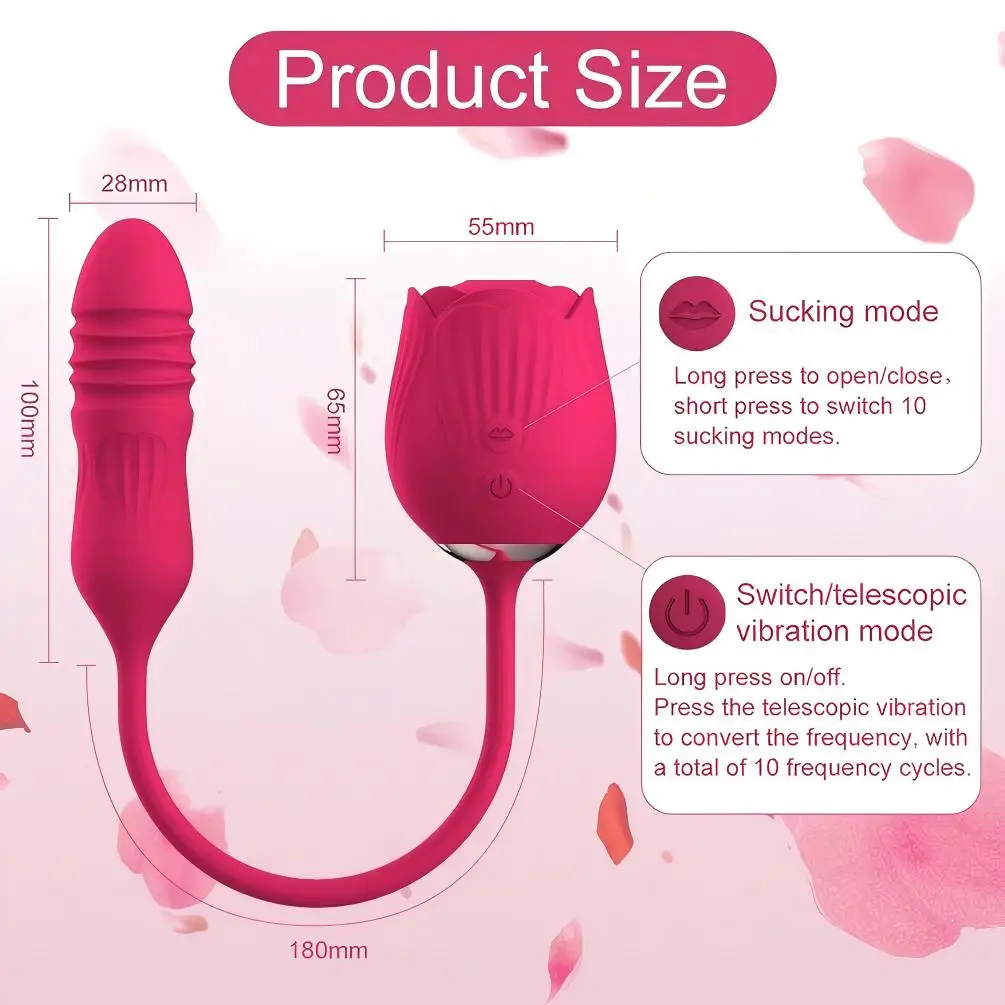 Women Adults 18+Nipple & Clitoral Stimulation, Rose Sucking Thrusting Vibrator for Women, Dildo Sex Toys, Clitoral Sucker,