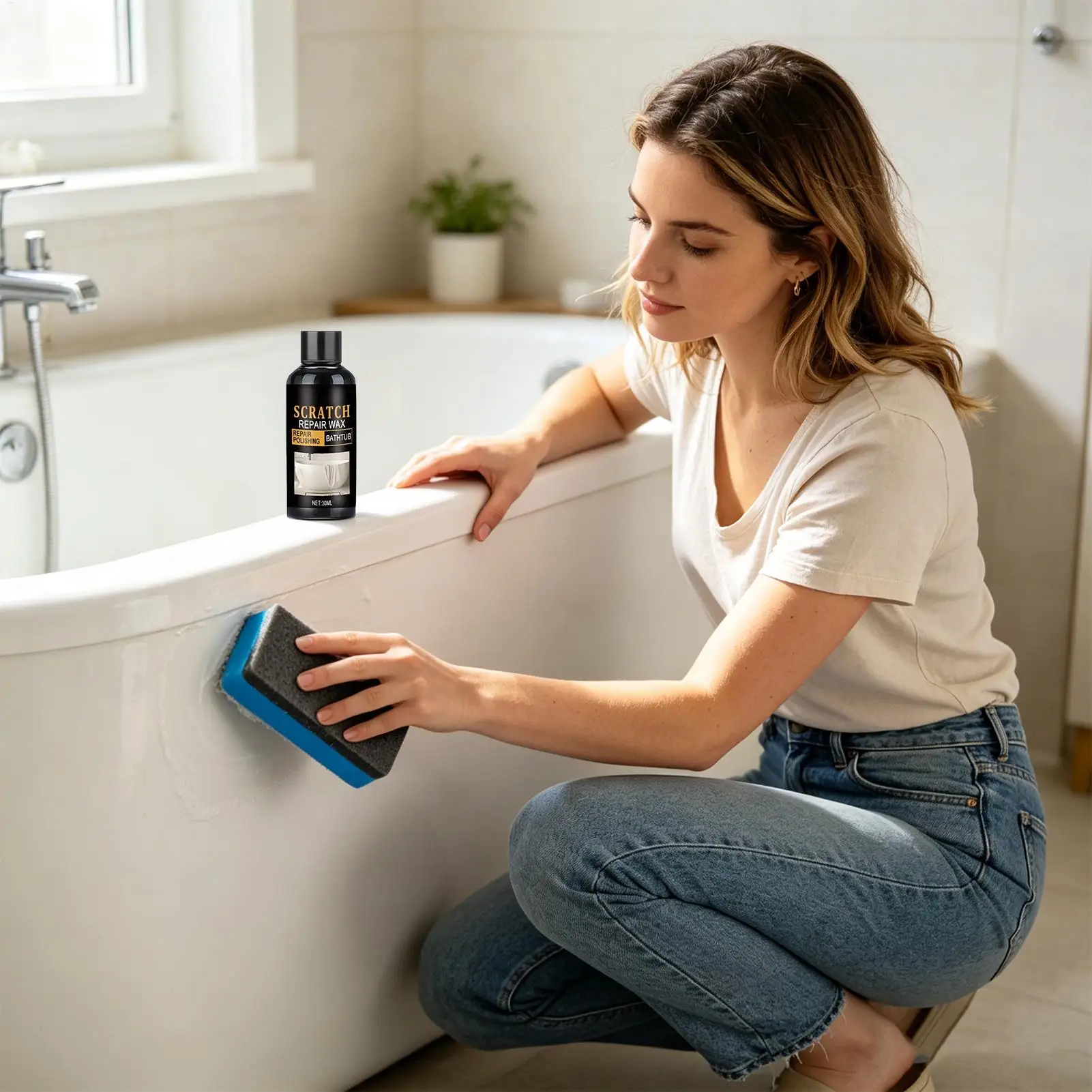 Bathroom Sink Scratch Repair Wax with Sponge Ceramic Acrylic Tub Polishing Paste Remove Light Scratches Restore Gloss