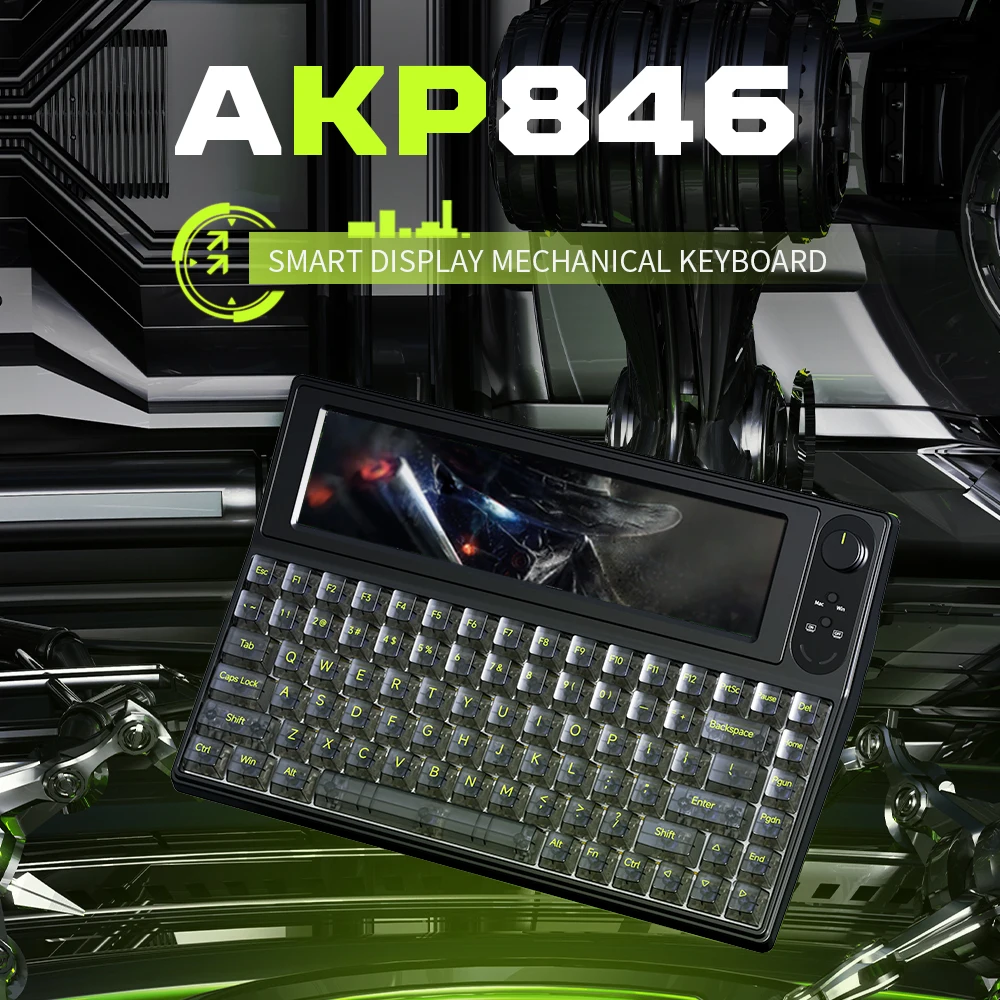 

Механическая клавиатура AJAZZ AKP846 с большим экраном — конструкция прокладки, полная клавиша с возможностью горячей замены, QMK с открытым исходным кодом (красный/черный)
