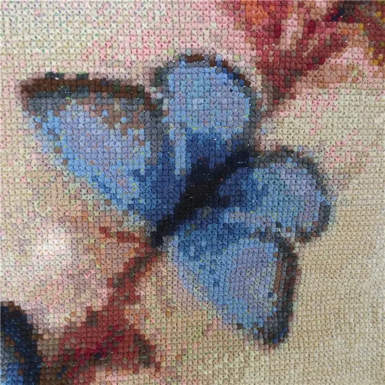 Embroidered handmade cross stitch finished product, blue butterfly love, new living room oil painting, hanging painting, full