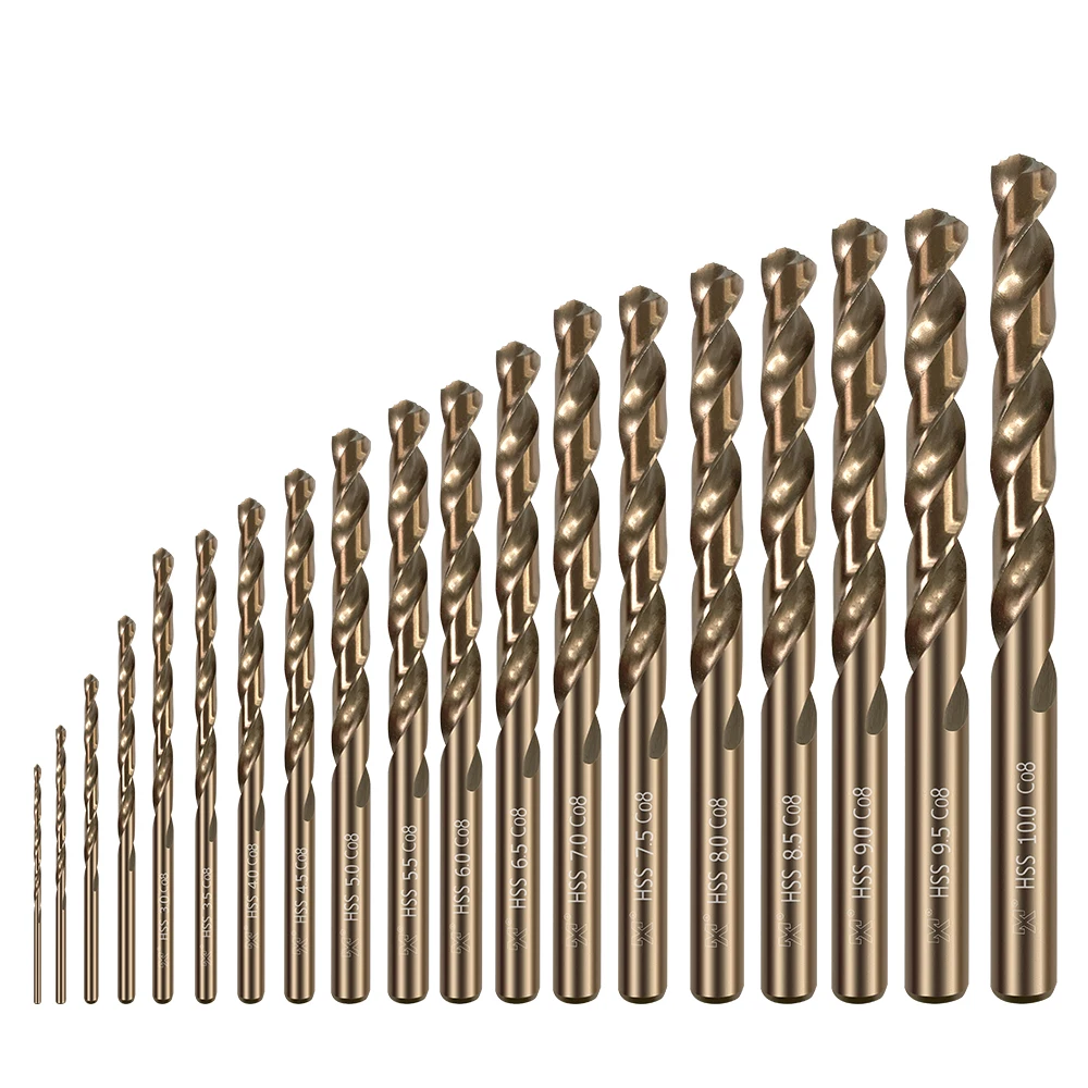 HUAZHIHCUN 19PCS Size M42 8% Cobalt Titanium Drill Bit Set,Premium HSS Drill