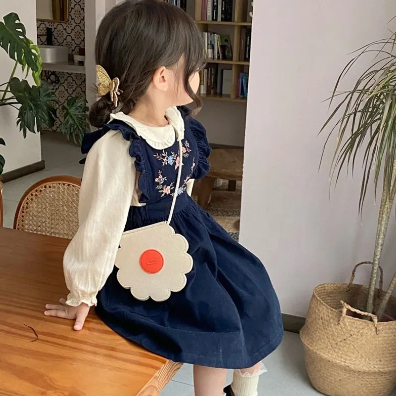 Fashion Baby Girl Cotton Shirt Corduroy Vest Dress Infant Toddler Child Spring Autumn Embroidery Dress Baby Clothes 1-10Y