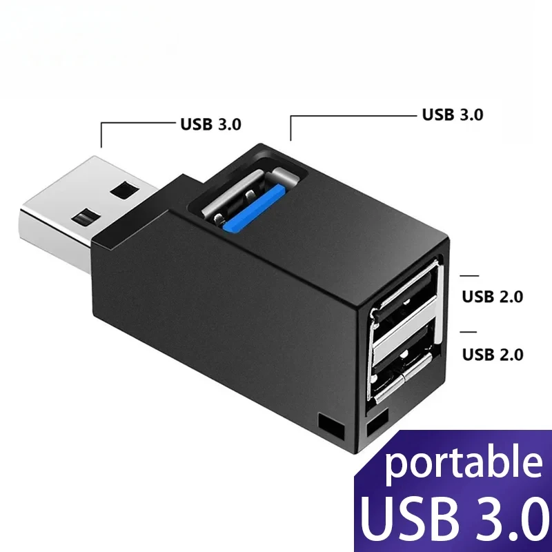 

USB 3.0 HUB Adapter Extender Mini Splitter Box 1 to 3 Ports High Speed USB 2.0 For PC Laptop U Disk Card Reader