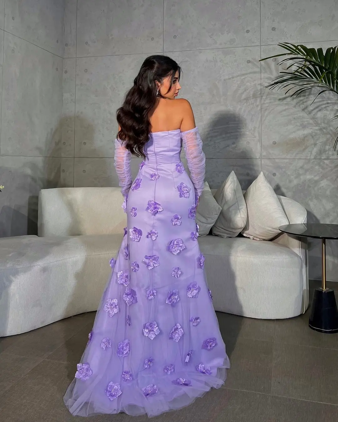 SWEMILE فساتين للمناسبات الخاصة Mermaid Strapless Floor-Length Tulle Zipper Up Short Sleeves Dresses For Special Events