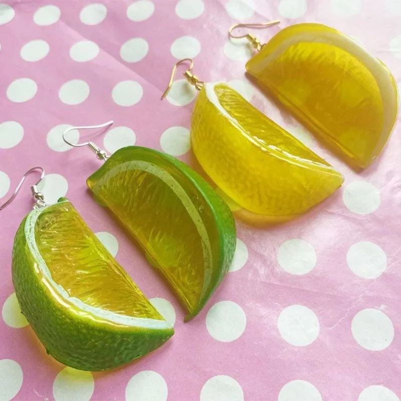 Giant lemon lime fruit slice dangle earrings gold silver women 2022 trending statement earrings fashion