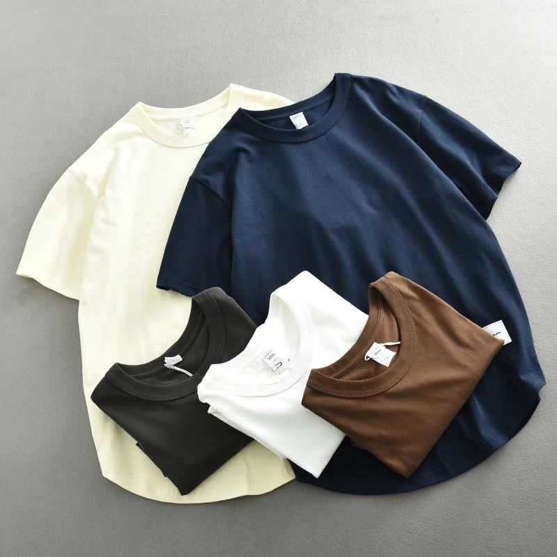 Summer New American Retro Short-sleeved O-neck Soild Color T-shirt Men's Fashion Simple 100% Cotton Washed Casual Sport Tops