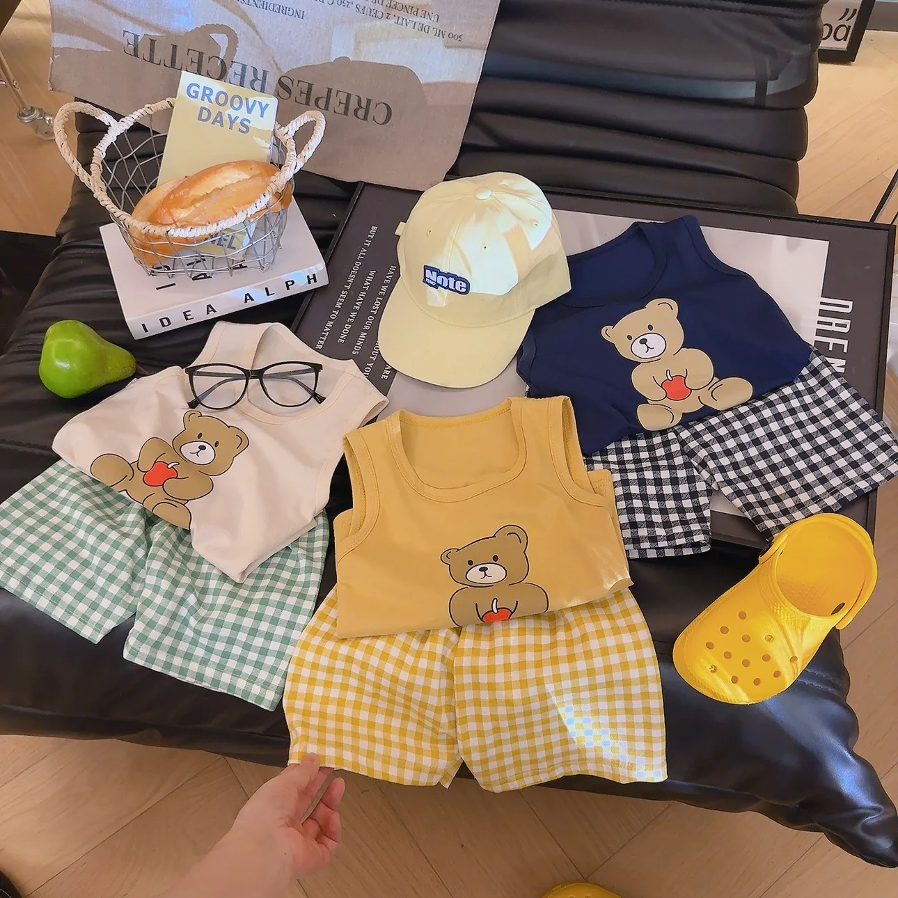 2PCS/Set Kids Summer Clothing Set Vest +Short Pants Boys T-shirt+Plaid Shorts Girls Clothes Outfits