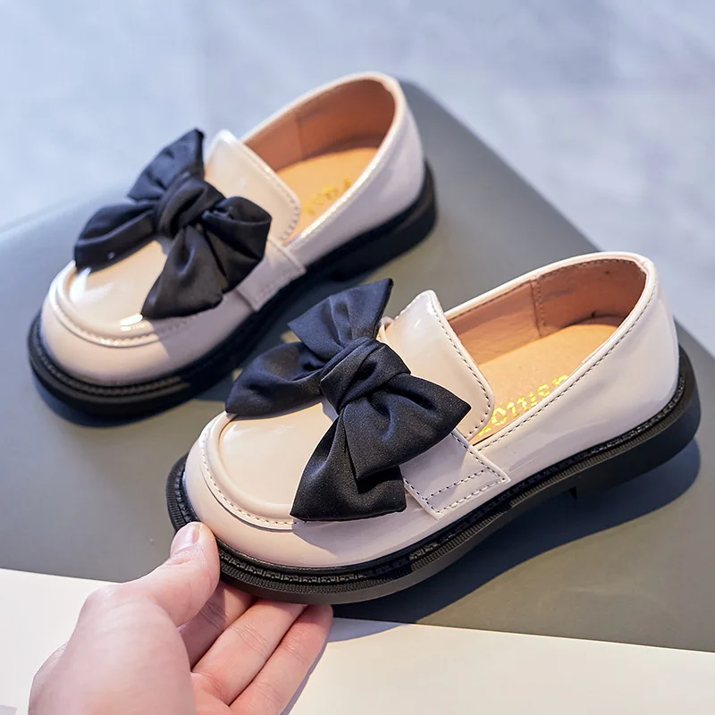 New Girls Casual Princess Shoes Children Mary Jane Flat Shoes with Bowtie Kids Non-slip PU Leather Shoes Low Top Comfort Slip On