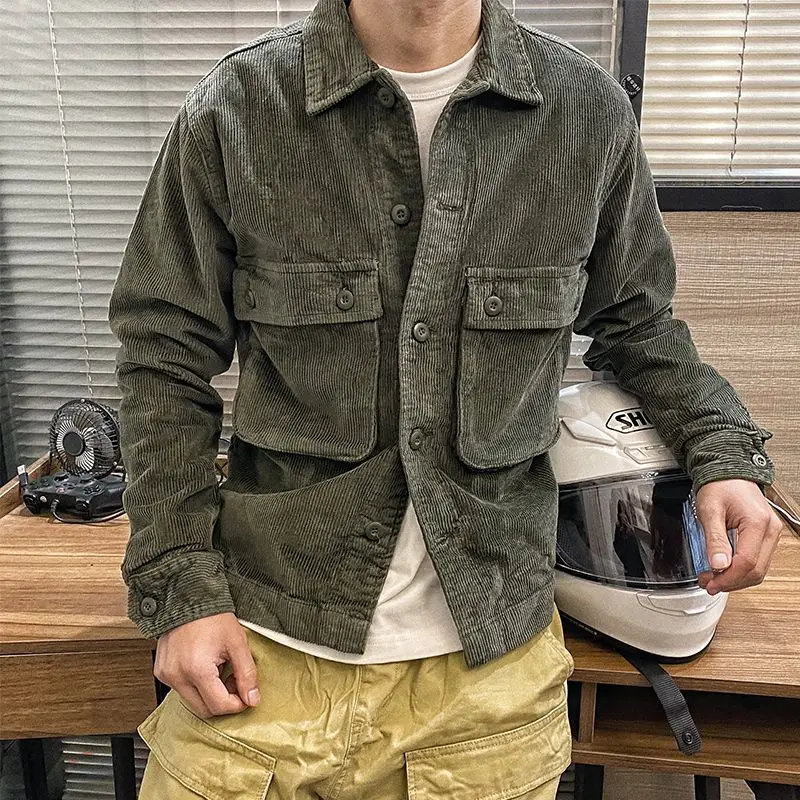 

Spring Autumn American Style Thin Corduroy Motorcycle Jacket Retro Shirt Lightweight Outerwear Sixuncle Suit Casual Shirt