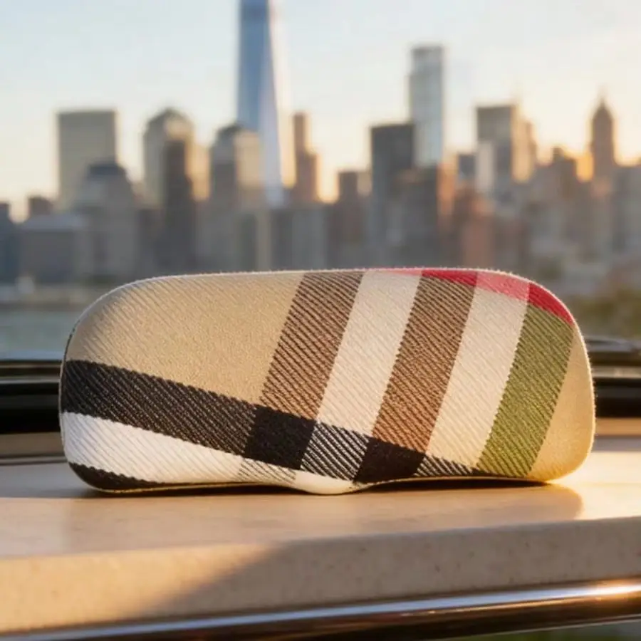 Burberry Limited Weinbraunes Leder-Brillenetui, luxuriöse Hartschalen-Schutzbox für Brillen, Designer-Accessoire für Damen