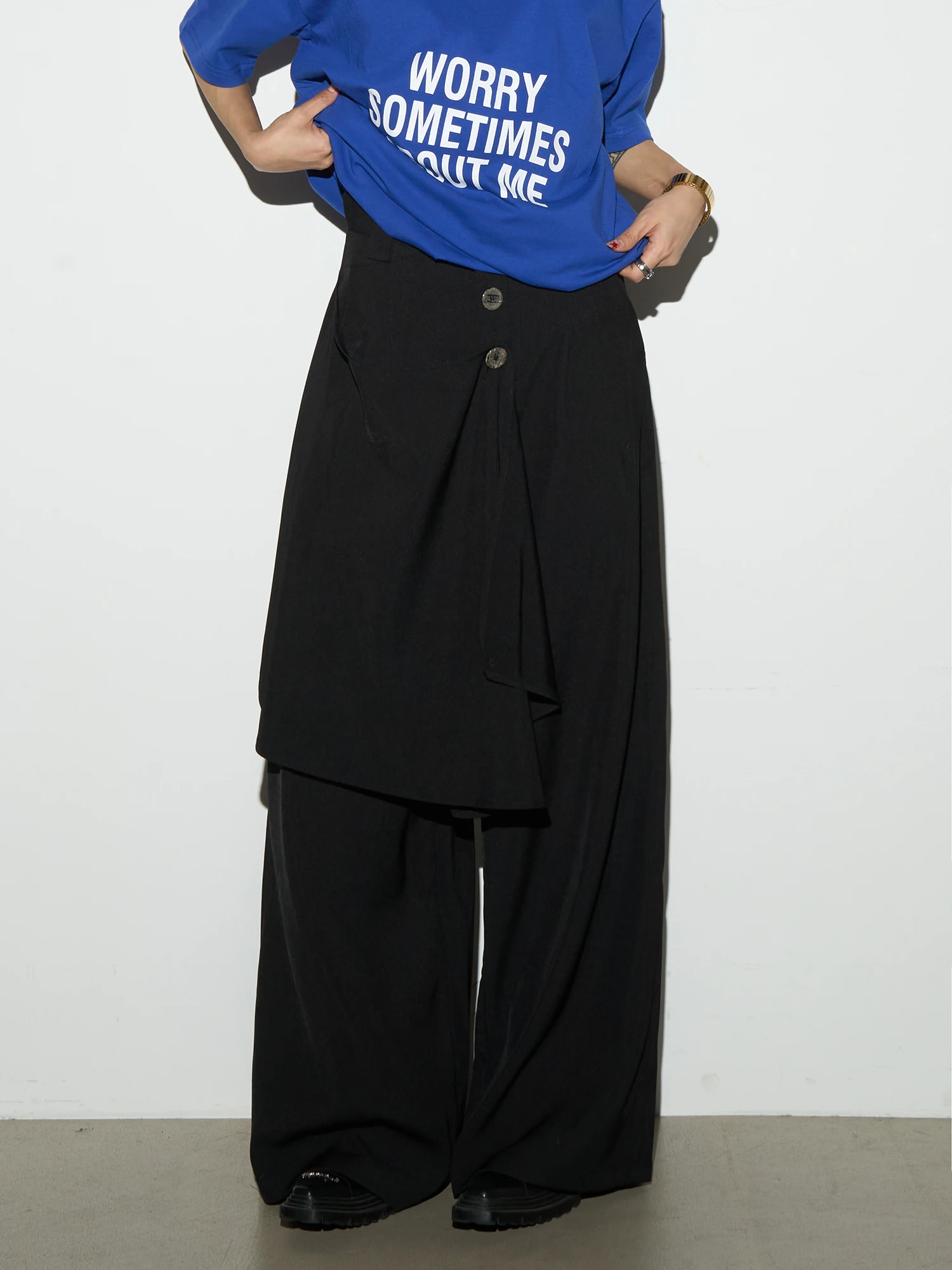 

MICHINNYONLemaire mat Asymmetric Gl Patchwork Skirt Pants ex Long Trousers Wide Leg Pants for Couples