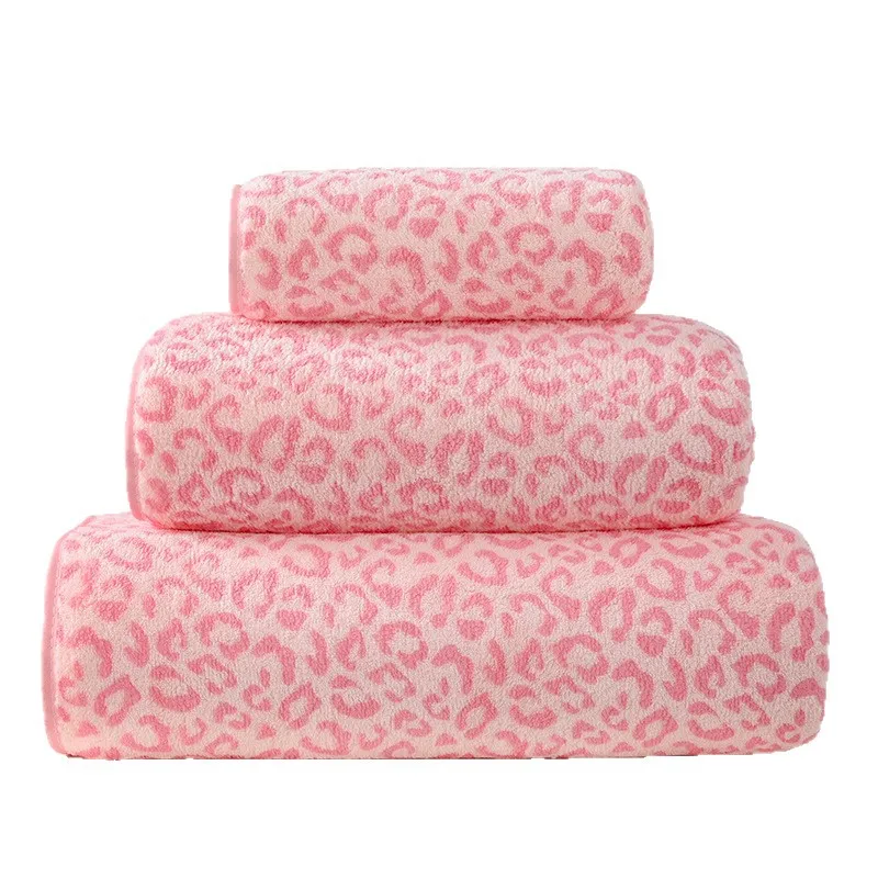 Household Leopard Print Face Towel Adult Face Towel Absorbent and Thickened Not Shedding Hair Coral Fleece Shower Towel