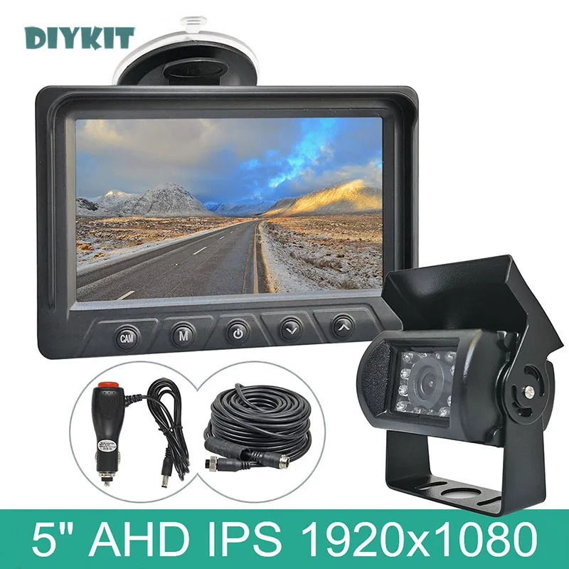 DIYKIT DC12V-24V 5inch AHD IPS 4PIN Reverse Rear View Car Monitor Waterproof AHD IR Night Vision Backup Bus Truck Camera