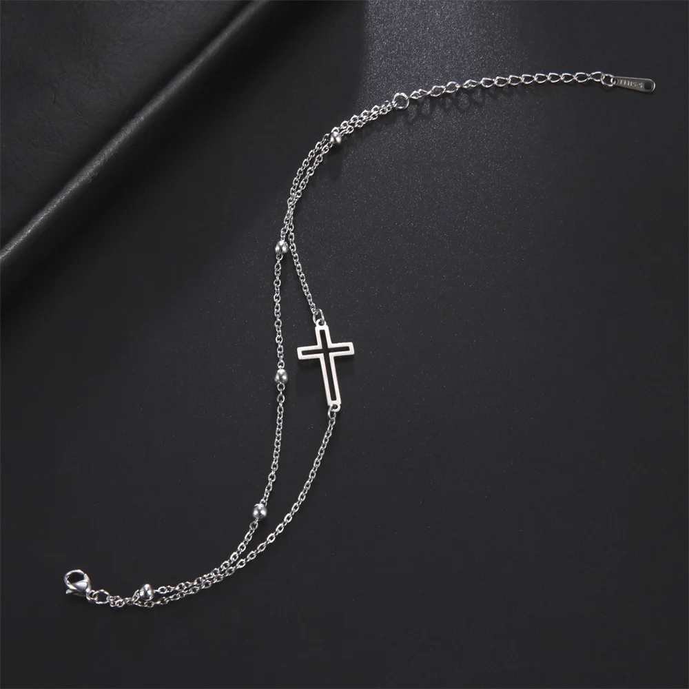 Kkjoy Edelstahl Fußkette für Damen und Herren, silberfarben, vierblättriges Kleeblatt, Fußkettchen, einfache Perlen, Modeschmuck, Accessoires, Neu – Detail 30