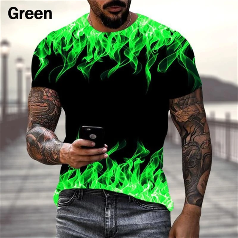 Summer Colorful Fire 3D Graphic Tee Shirt Men Women Harajuku Short Sleeve T Shirt Children Party Funny O- Neck Tee Tops T-shirt
