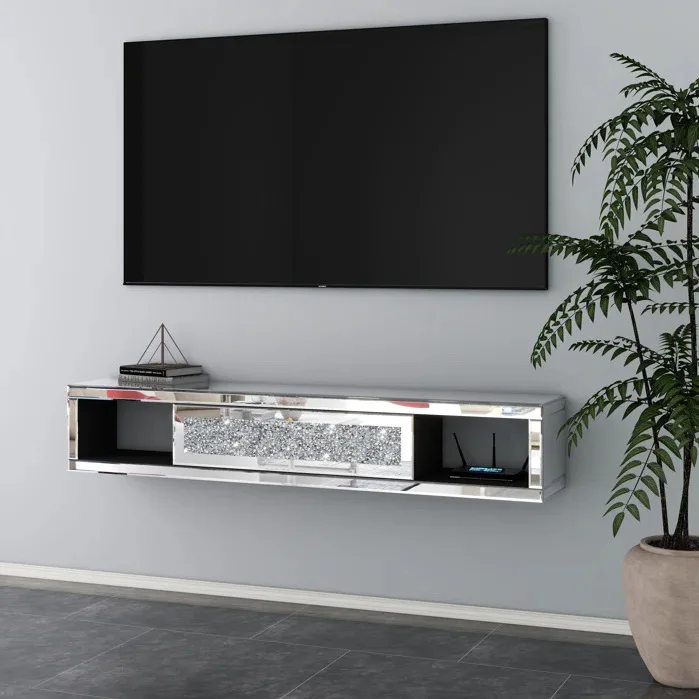 Silver crystal crushed diamond texture, three-drawer wall wall-mounted TV cabinet rack