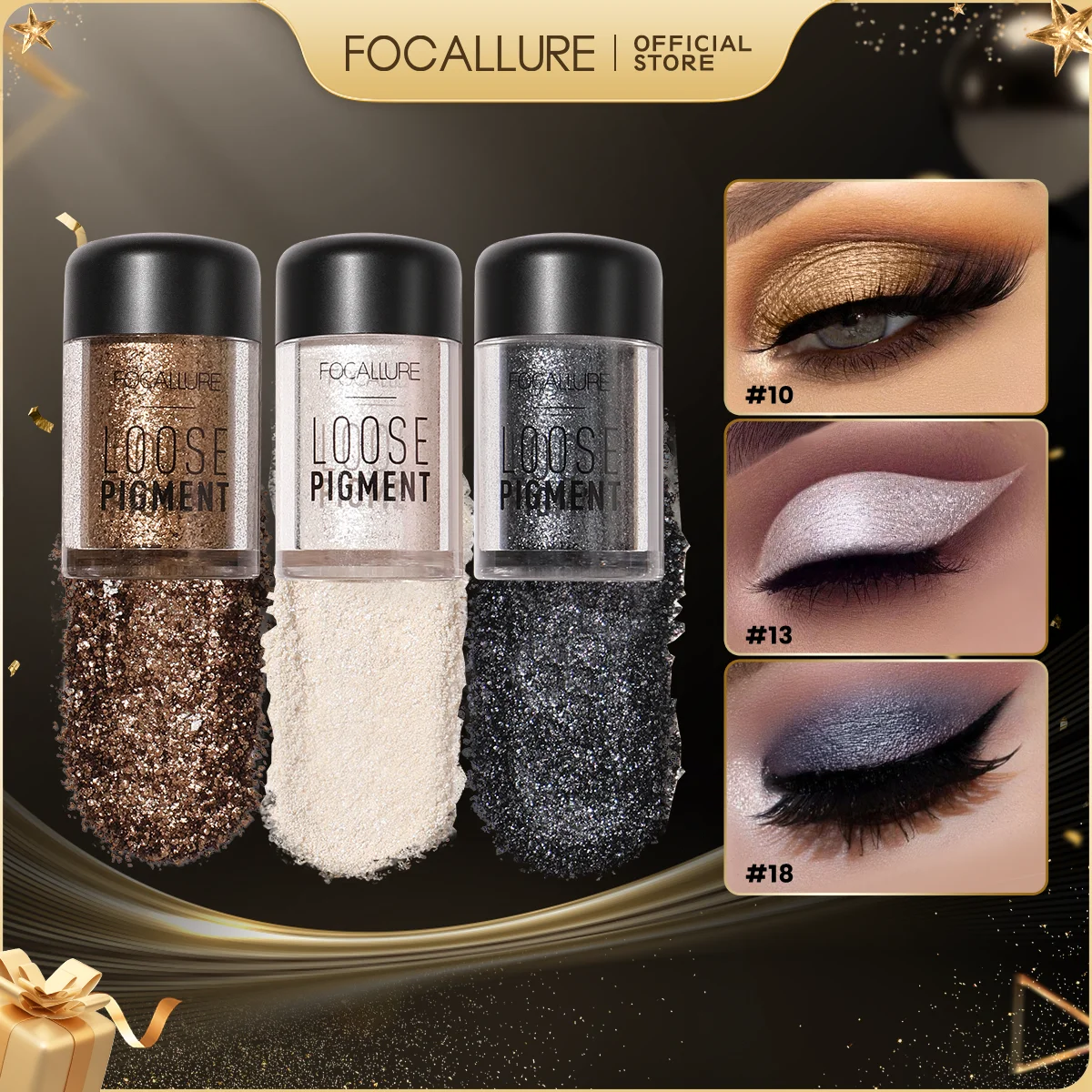 FOCALLURE 18 Colors Diamond Liquid Eyeshadow Waterproof Long Lasting Shiny Glitter Shimmer Eyeshadow Makeup for Women Cosmetics