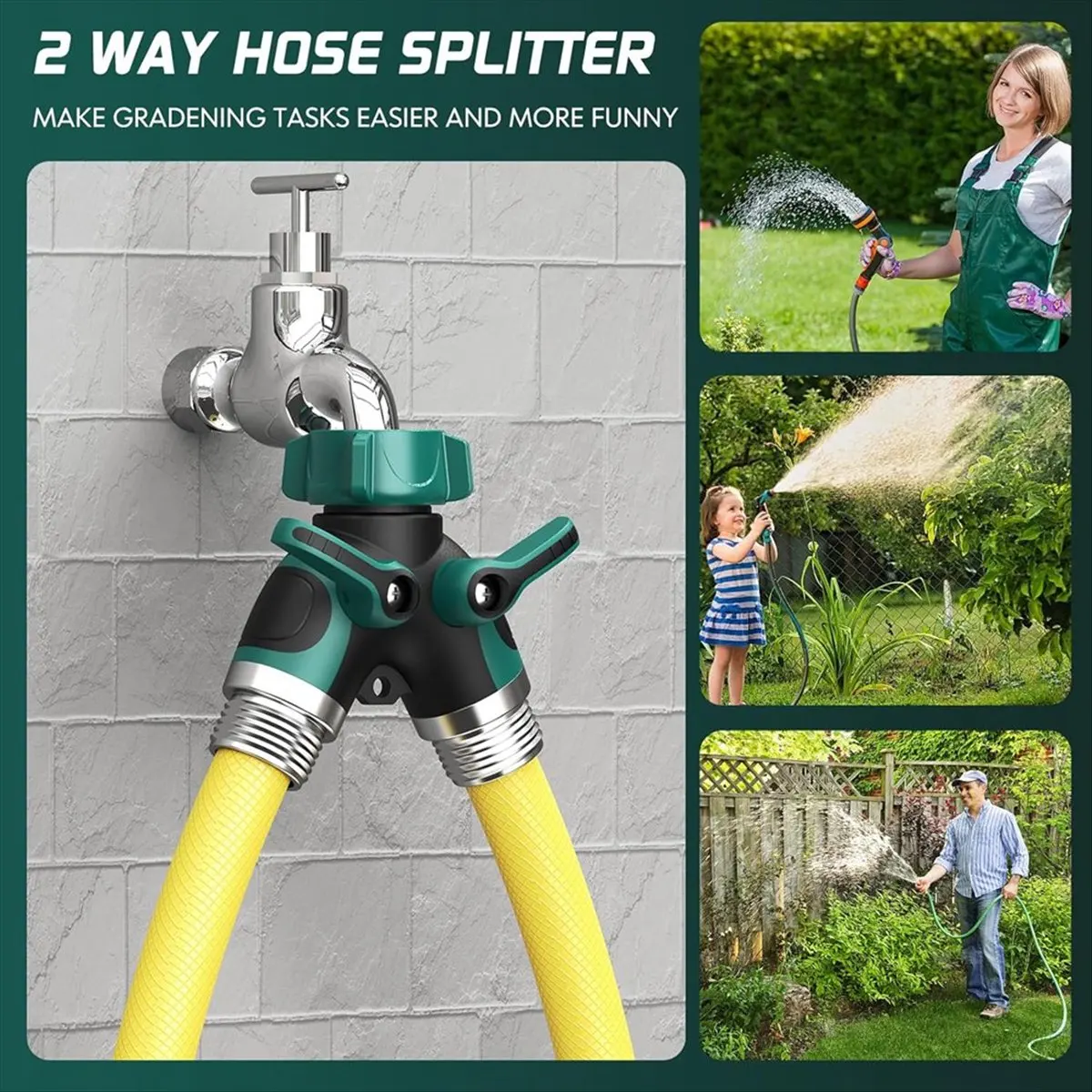 M09K 2 Way Garden Hose Splitter with Shut Off Valve,Water Spigot Splitter for 3/4inch Hose Connector,Outdoor Faucet Splitter