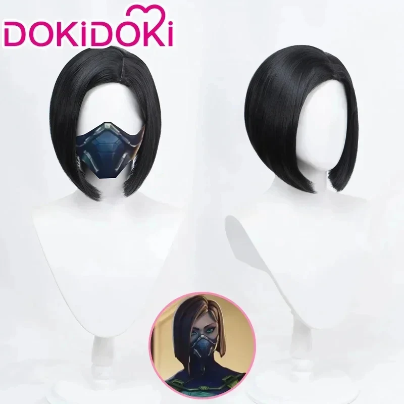

ABC123IN STOCK DokiDoki Short Black Wig Game Valorant Cosplay Viper Hair Heat Reb;6'j,k.9;a