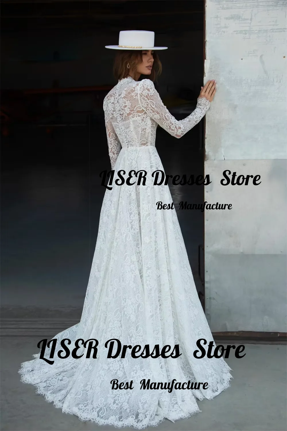 Liser Charming Wedding Dresses V-Neck Full Sleeves Floor Length Ivory Lace A-Line Robe De Mariée Customized Bridal Gown 2026