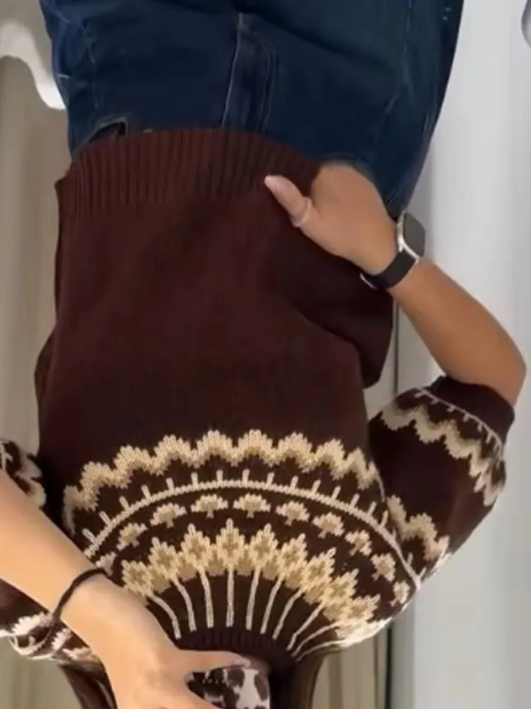 

HH Women Autumn O-Neck Jacquard Short Sleeves Knitted Sweater Pullover Female Fashion Casual Slim Street Style Short Top Mujer