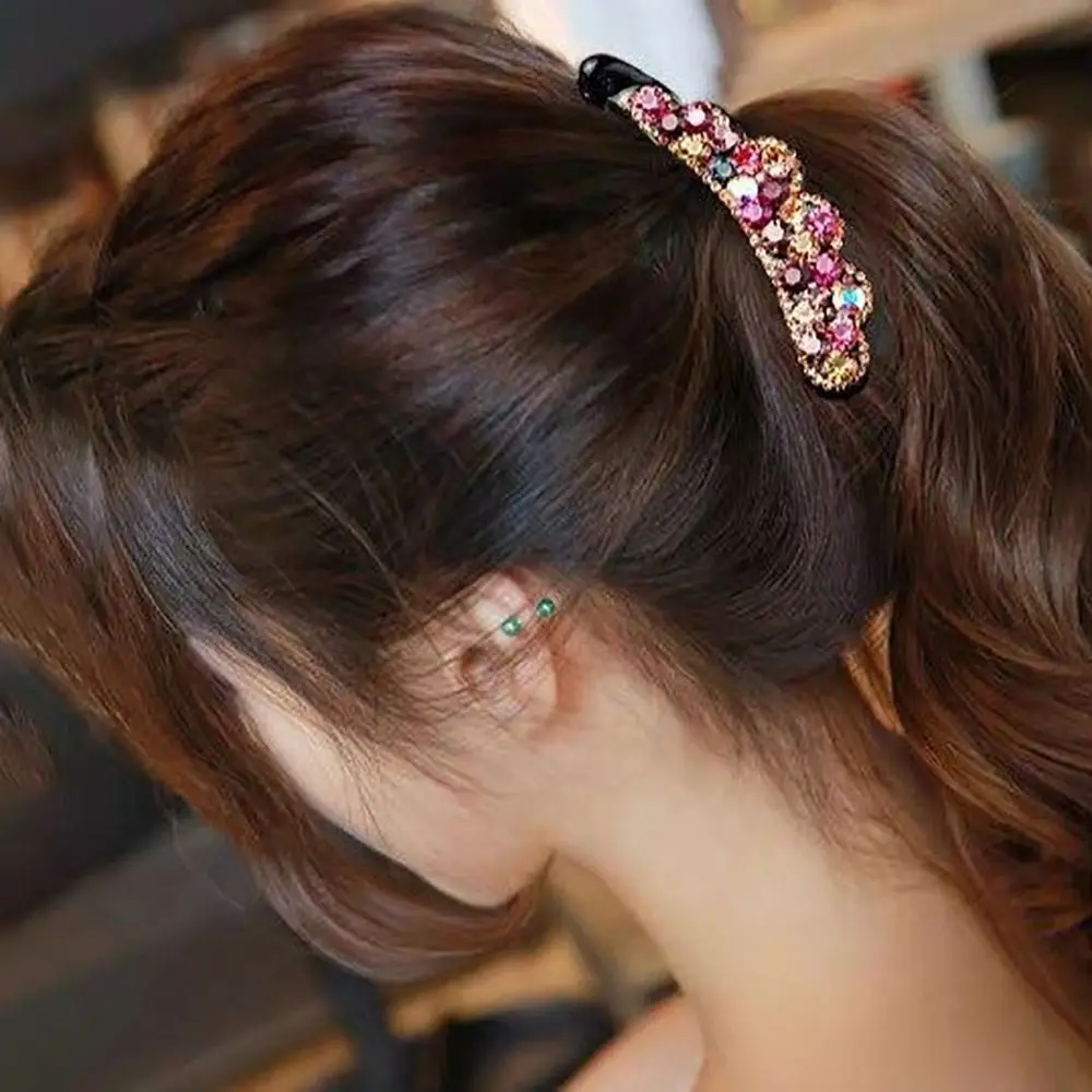 Simples elegante grampo de cabelo diamantado para mulheres, estilo coreano, clipe de banana, rabo de cavalo, acessórios para meninas