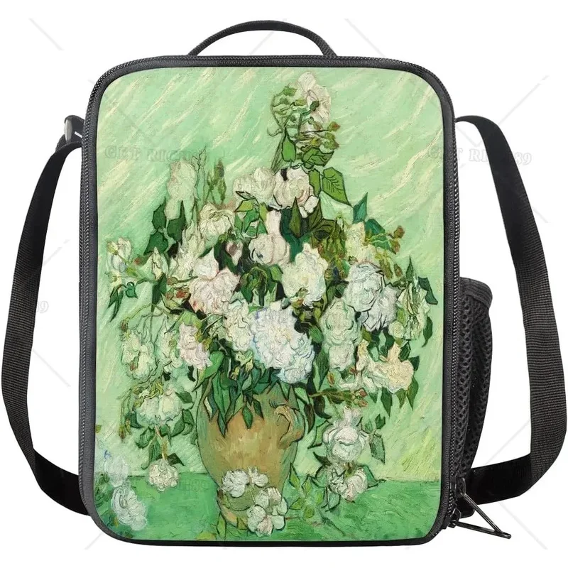 Bolsa de almuerzo con estampado de pintura al óleo para hombres y mujeres, bolsa de almuerzo aislada, bolsa de mano a prueba de fugas, fiambrera reutilizable para Picnic de trabajo