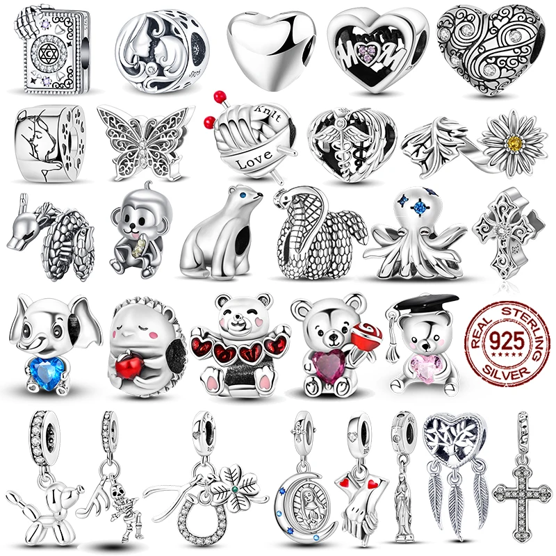 925 Sterling Silver Boy Girls Feather Cat Dog Family Tree Beads Fit Original Charms Bracelet Women DIY Fine Jewelry Gift