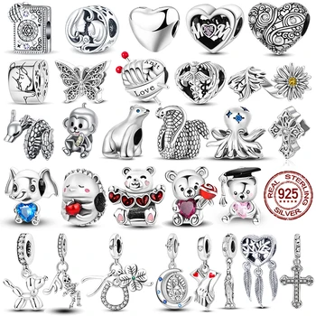 925 prata esterlina menino meninas pena gato cão família árvore contas caber encantos originais pulseira feminino diy jóias finas presente