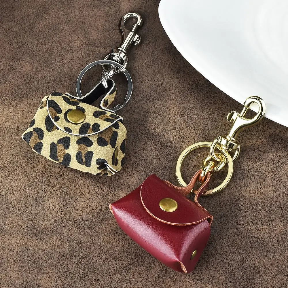 

Trendy PU Leather Mini Storage Bag Keychain Leopard Print Luxury Bag Decoration Coin Purse Retro Handbag Pendant Bag Accessories