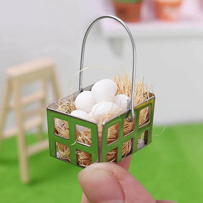 1/12 Dollhouse Miniature Egg Basket Kitchen Scene Model DIY Dollhouse Pretend Play Toys Dollhouse Accessories