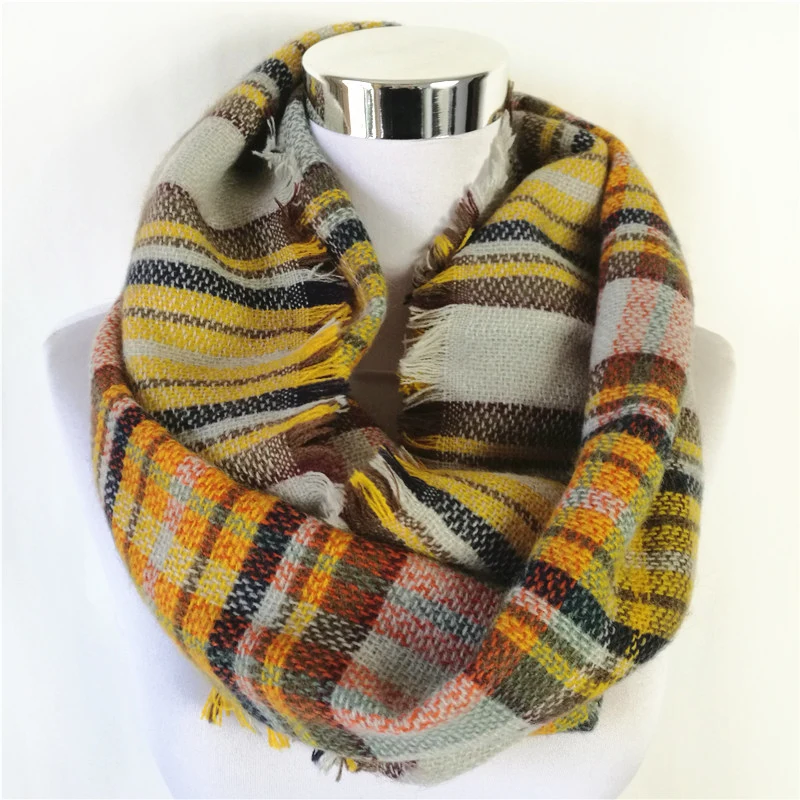 New Fashion Plaid Blanket Scarf Neck Warmer Acrylic Loop Scarf Popular Winter Snood Tartan Women Infinity Scarf