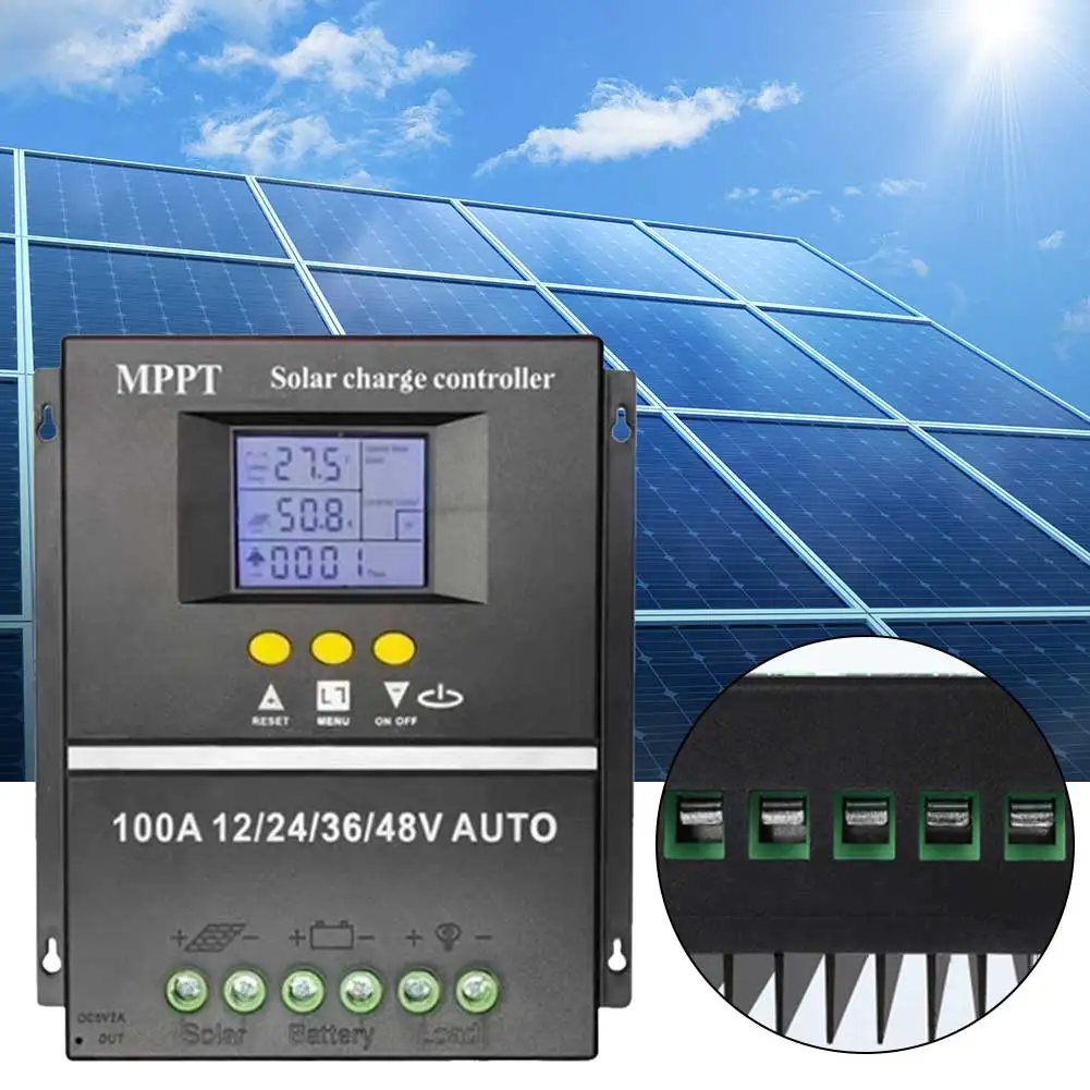 100A MPPT Solar Charge Controller Intelligent Regulator Dual USB Solar Panel Regulator 12V 24V 36V 48V for Solar Panel