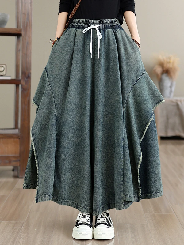 Authentic Large Wide Leg Jeans Loose Long Pants Fashionable Frayed Hem City Outdoor Style High Waist Cotton Blend Ladies Trou...