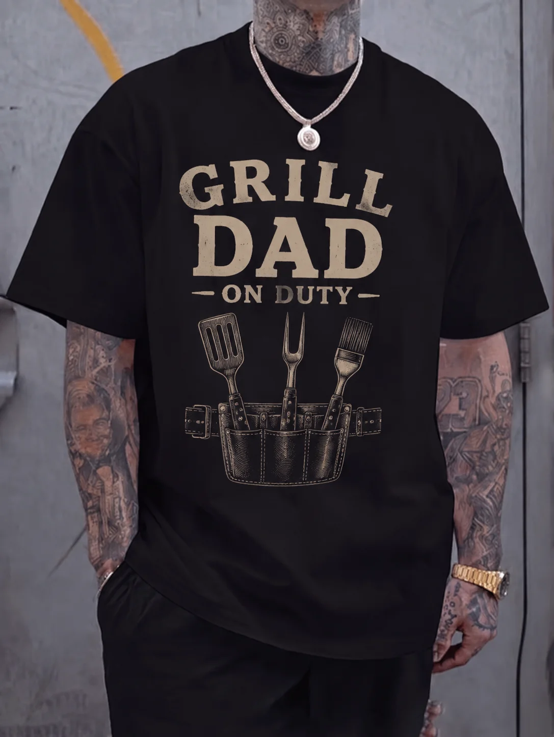 

Men Graphic Tee Short Sleeve Classic Fit Dad Tee Vintage Printed Bbq Tools Illustration Backyard Outdoor Casual Streetwear Soft