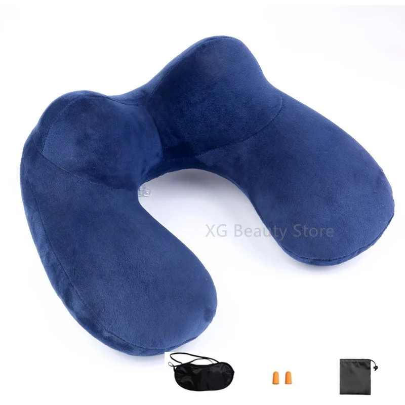 1 Set U-Shape Travel Pillow For Airplane Inflatable Neck Pillow With Eye Mask Earbuds Travel Accessories Comfortable Pillow