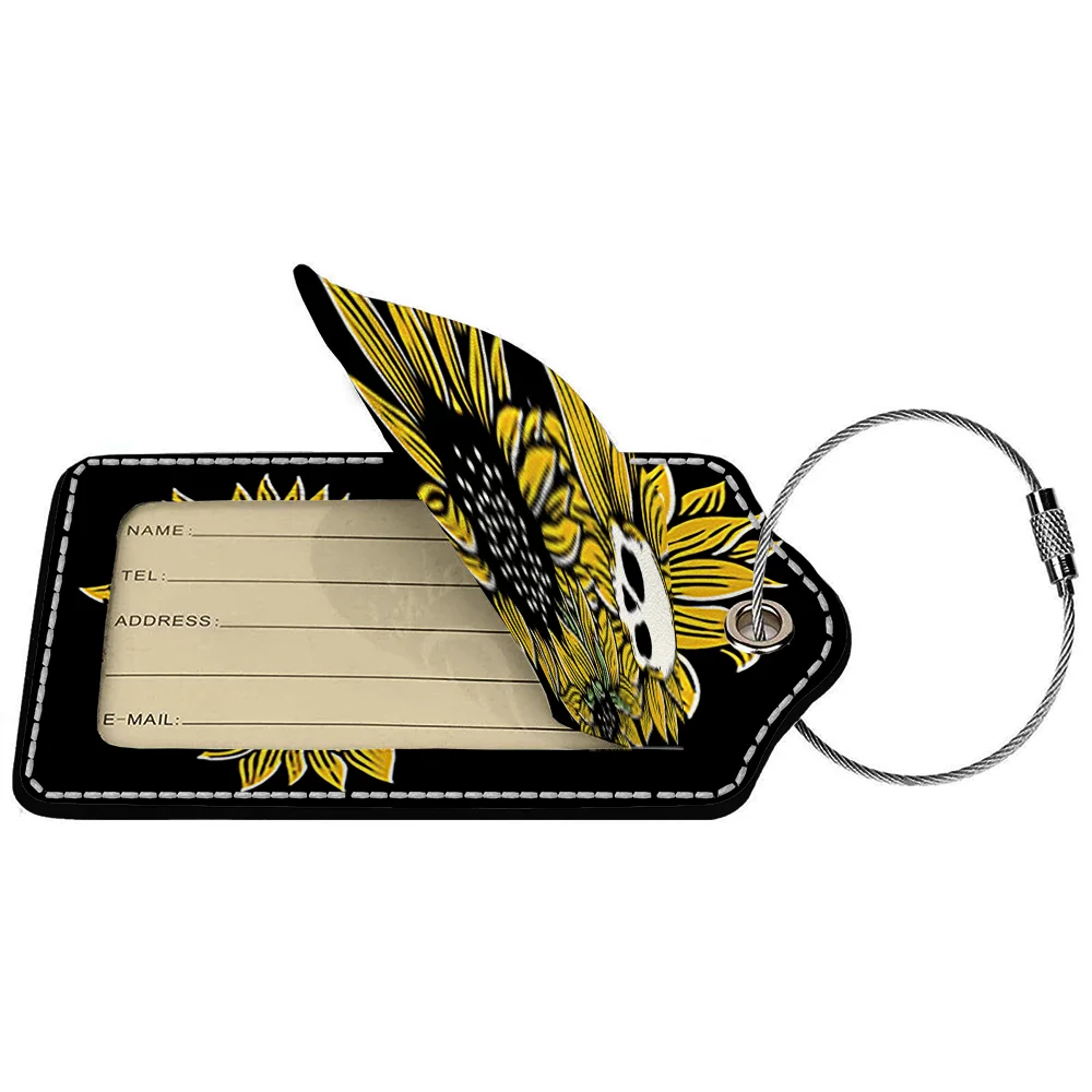 Beautiful sunflower Stamped Leather Business Luggage Tag Suitcase Address Label Luggage Boarding Case Label Name ID Address Clip