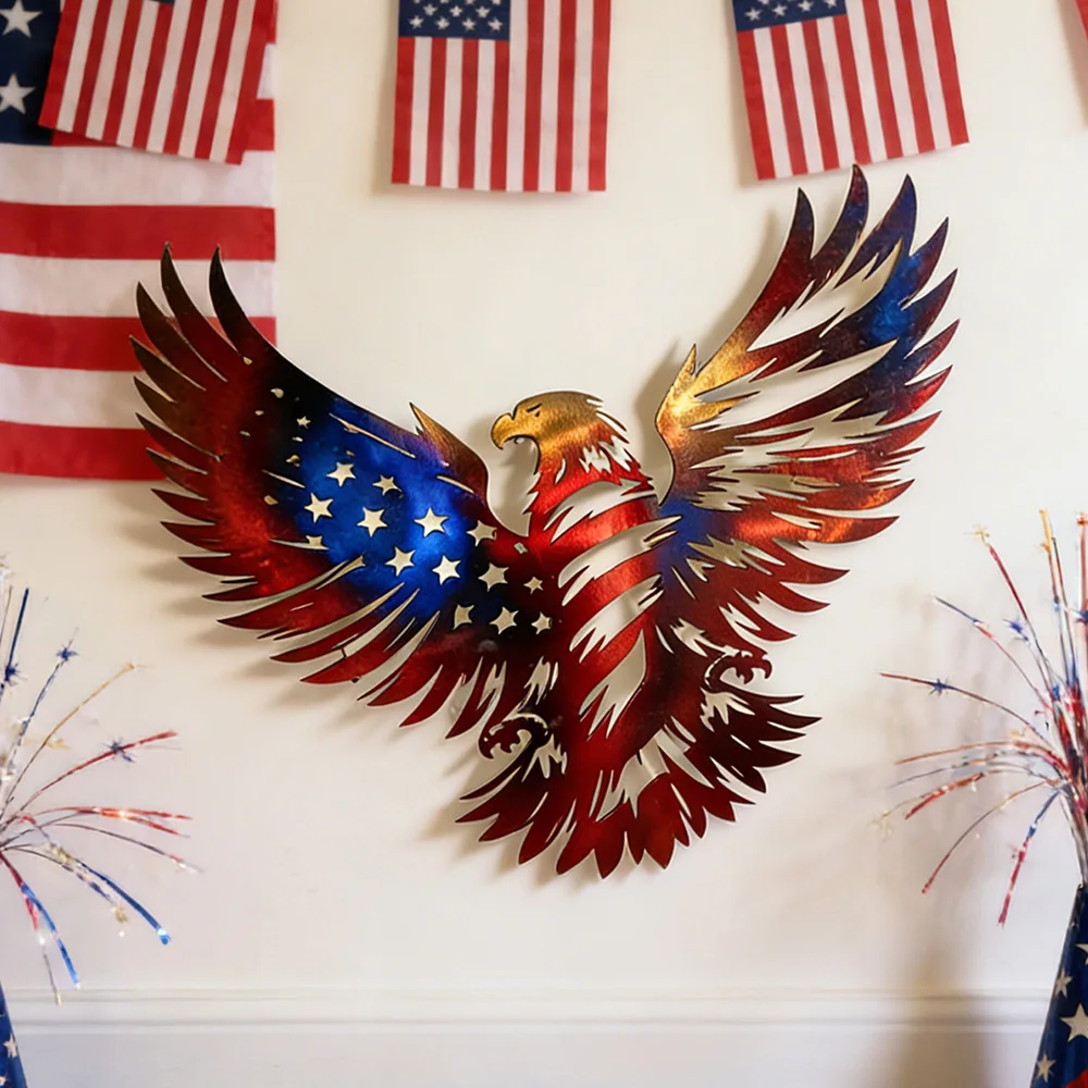

Eagle Metal Wall Art Sign Sculpture USA Independence Day Themed Room Home Door Decor Indoor Decor