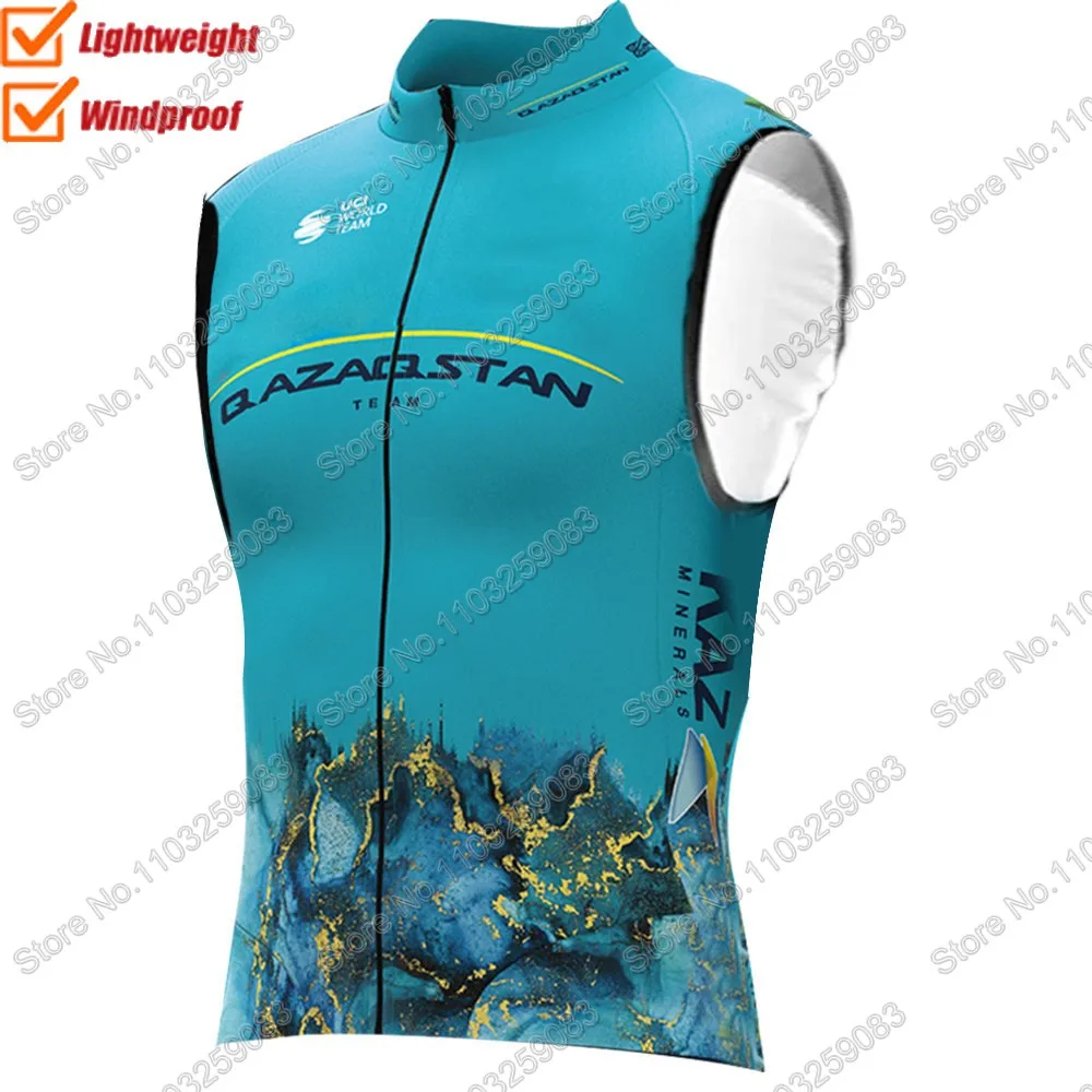 2025 Qazaqstan Team Team Wind Vest Cycling Jersey Sleeveless Blue Windproof Lightweight Retro ind Vest MTB Maillot Ropa Ciclismo