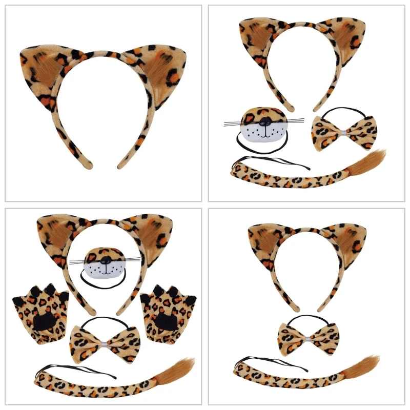 Costume da leopardo Orecchie da leopardo Fasce Archi Coda Puntelli cosplay animali Halloween