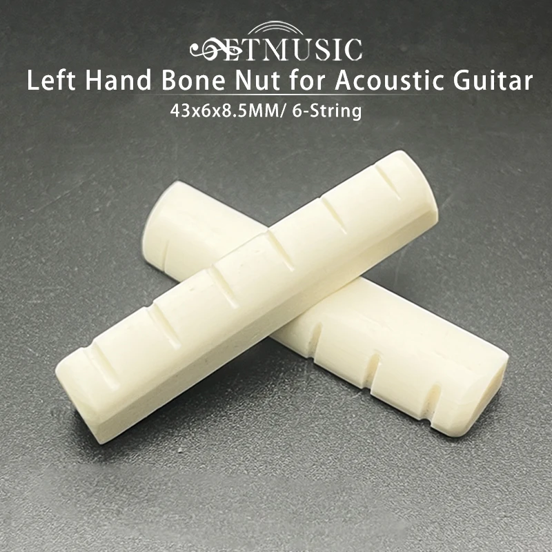 Left-Hand Bone Nut for 6-String Acoustic Guitar 43x6x8.5MM Cattle Bone Nut Left Hand Guitar Nut Music Instrument Parts 2Pcs