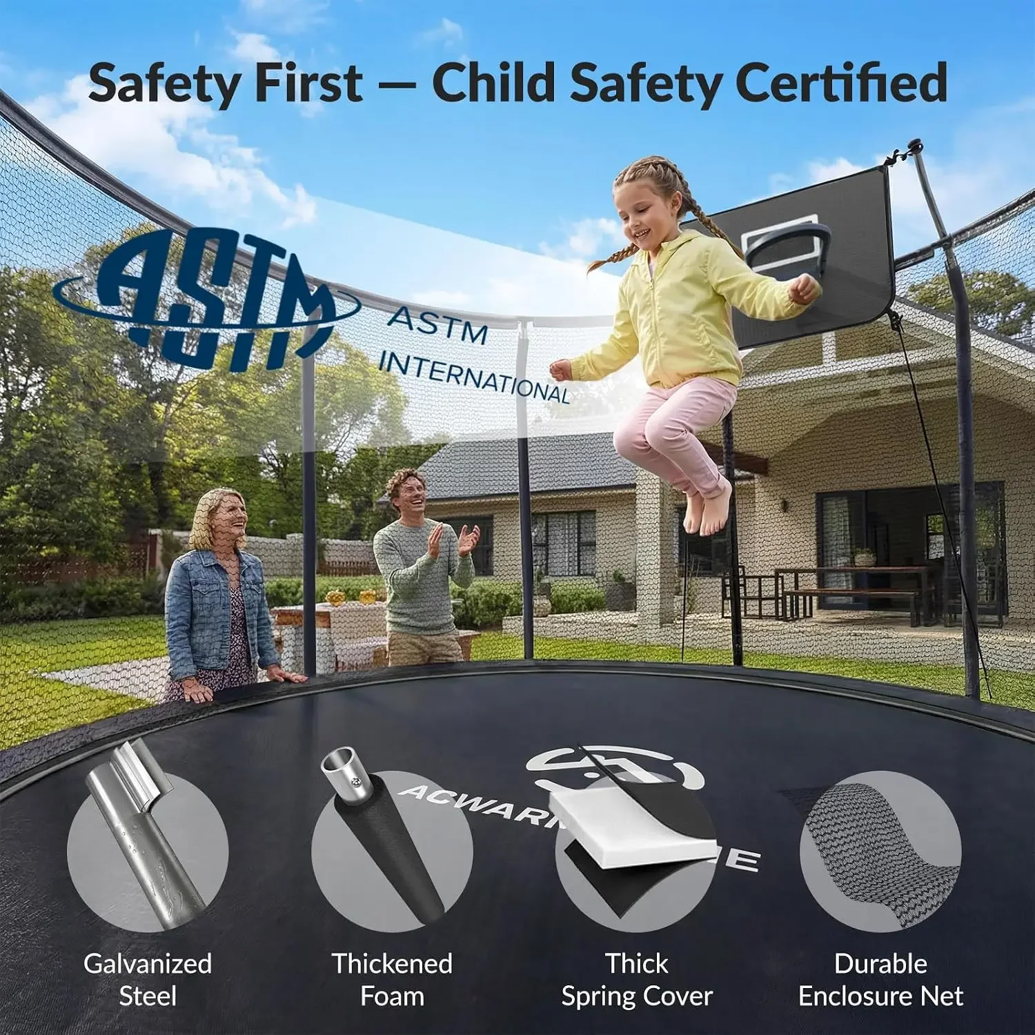 Trampoline Outdoor 8FT 10FT 12FT 14FT 15FT 16FT Trampoline with Basketball Hoop and LED Lights, Recreational Trampolines