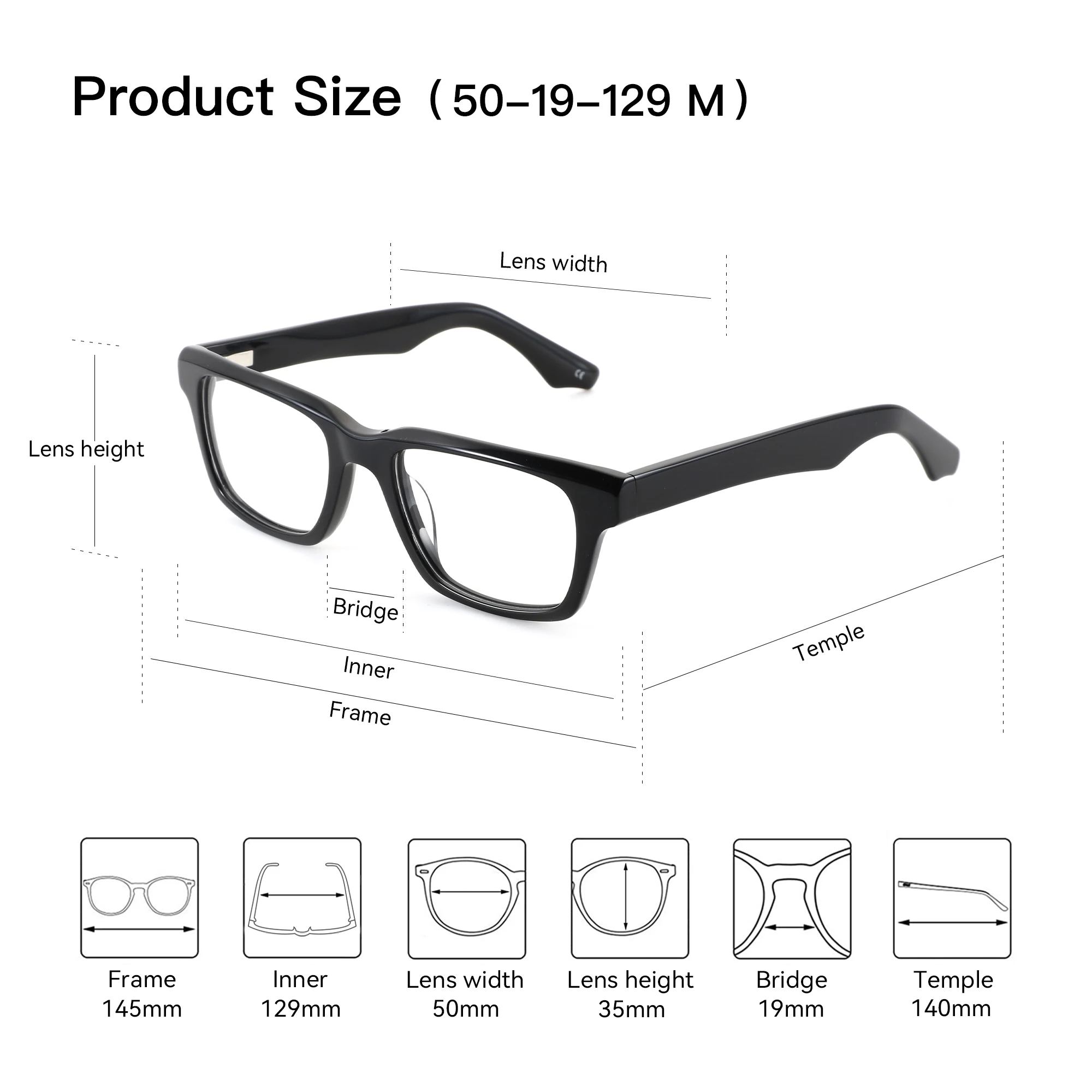 BLUEMOKY M Size Men's Acetate Custom Prescription Eyeglasses Square Frame Progressive Myopia Optical Glasses